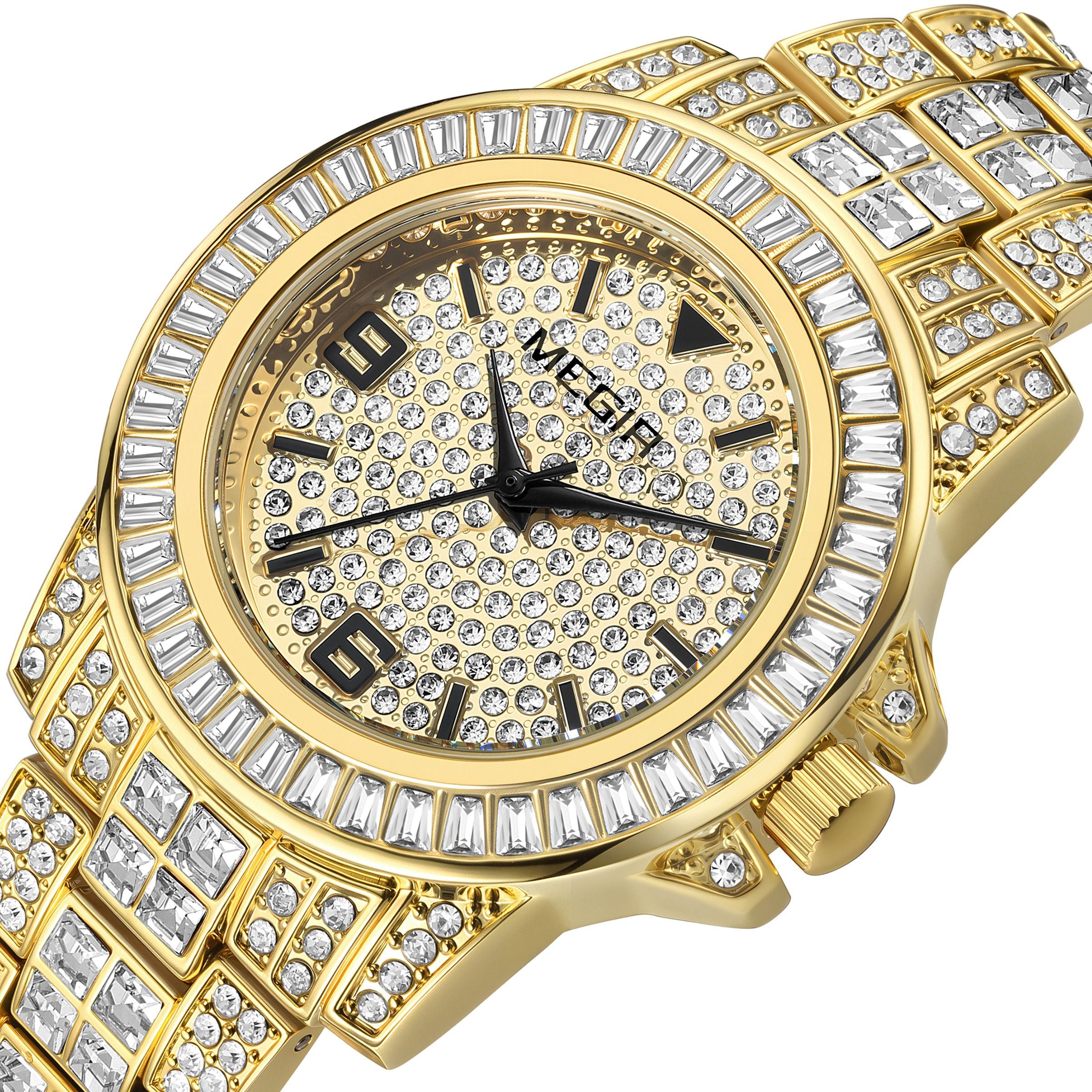 MEGIR Watch for Men Fashion Man Quartz Full Diamond Wristwatch Large Dial Business Watches Clock Gifts Montre Homme 1092